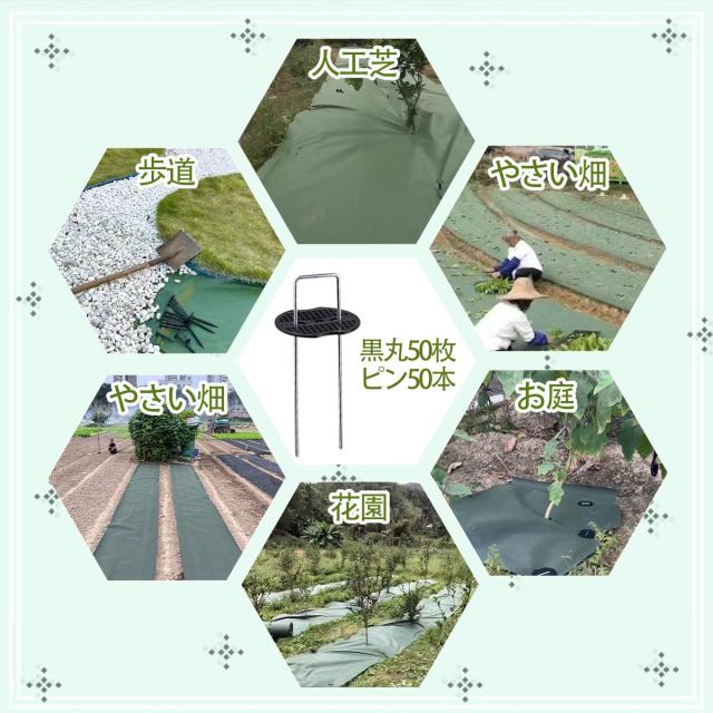 GreenGarden 防草シート 除草シート 1×50m 不織布 固定ピン50本と黒丸50枚付き 厚手 高透水性 UV耐候剤配合 親水剤入 高耐久 高密度120_5