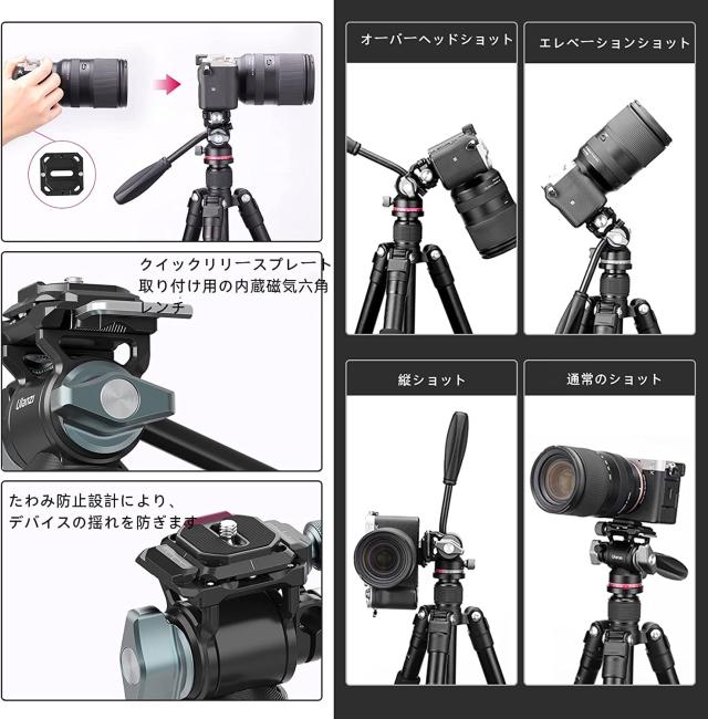 Ulanzi フルード ビデオ雲台 自由雲台 2WAY 小型カメラ雲台 1/4”と3/8