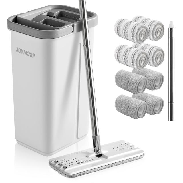 JOYMOOP モップとバケツ 絞り器付きセット ホワイトフラットスクイーズモッ Amazon.co.jp: JOYMOOP モップとバケツ 絞り器付きセット