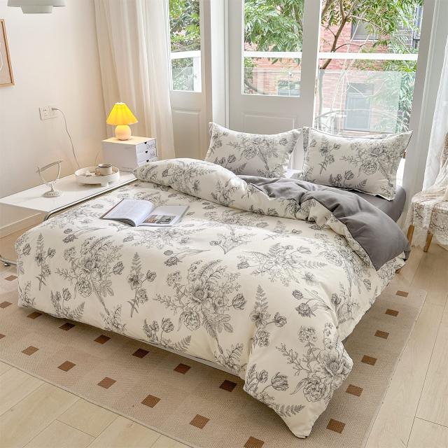 BUKAROOM 【布団カバーセット シングル 3点セット】 枕カバー 掛け布団カバー ボックスシーツ 寝具カバー 花柄 おしゃれ ブラック（掛カ