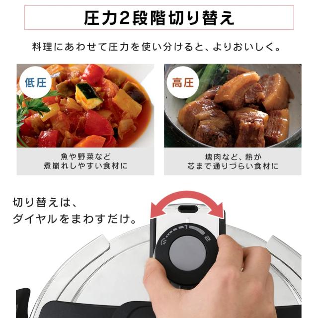 【光熱費節約・時短】アイリスオーヤマ 圧力鍋 6.0L IH ガス対応 ワンタッチ開閉 【レシピ本・ガラスふた付き】 かんたん操作 RAN-6L