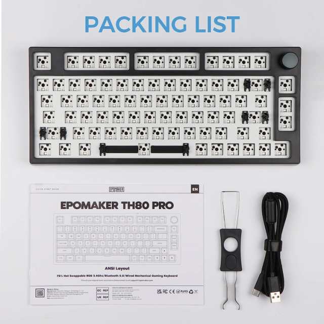 【????新登場】EPOMAKER TH80 Pro ゲーミングキーボードキット 75% 80キー ホットスワップ対応 Bluetooth 5.0/2.4GHz/Type-C有線 メカニの通販は