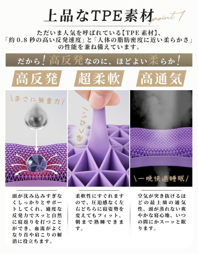 Dafeel首が痛くならない人気枕無重力快眠ピロー高さ調整可能 11/12cm高反発くびこり解消・肩こり改善TPE ゲル枕 洗える枕蜂の巣構造通気_3