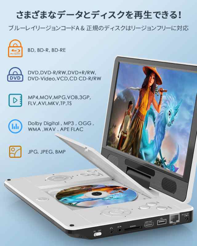 FANGOR ポータブルブルーレイプレーヤー 12型 HDMI出力対応 高精細11.4インチ 270度回転TFT液晶 CPRM 3時間連続再生  バッテリー内蔵 車載の通販はau PAY マーケット - ks-shop2 | au PAY マーケット－通販サイト