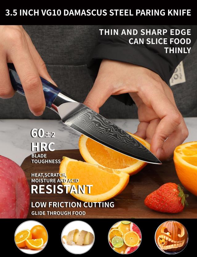 SANMUZUO 3.5 Inch Paring Knife - Kitchen Fruit Peeling Knife Damascus Steel ＆ Resin Handle - XUAN Series(Sapphire Blue)_1