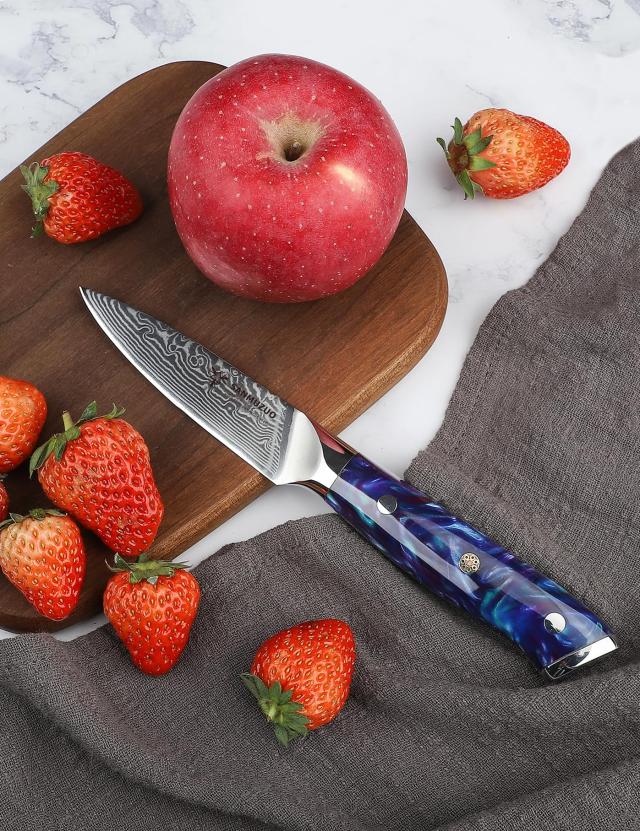 SANMUZUO 3.5 Inch Paring Knife - Kitchen Fruit Peeling Knife Damascus Steel ＆ Resin Handle - XUAN Series(Sapphire Blue)_4