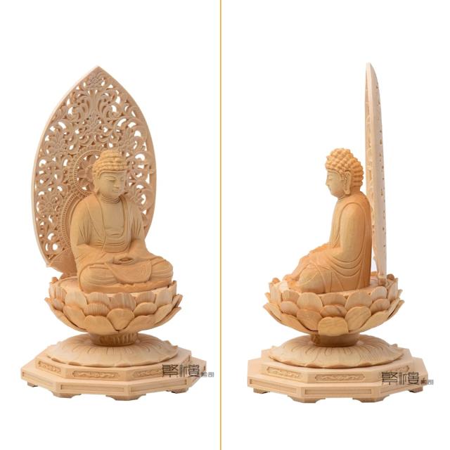 繁樓藝雕 仏像 釈迦如来 曹洞宗 臨済宗 2.0寸 桧木製 蓮華座 唐草光背戌・亥年生まれ 厄除け 十二支守り本尊（高さ18.5cm×巾10cm×奥行1