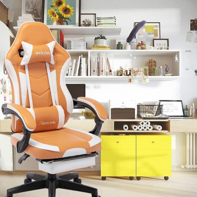 SWOLOL ゲーミングチェア 女性 オットマン付き フラワー式デザイン 花の言葉 多機能 連動ひじ掛け ゲーム用 デスクチェア レディース PU