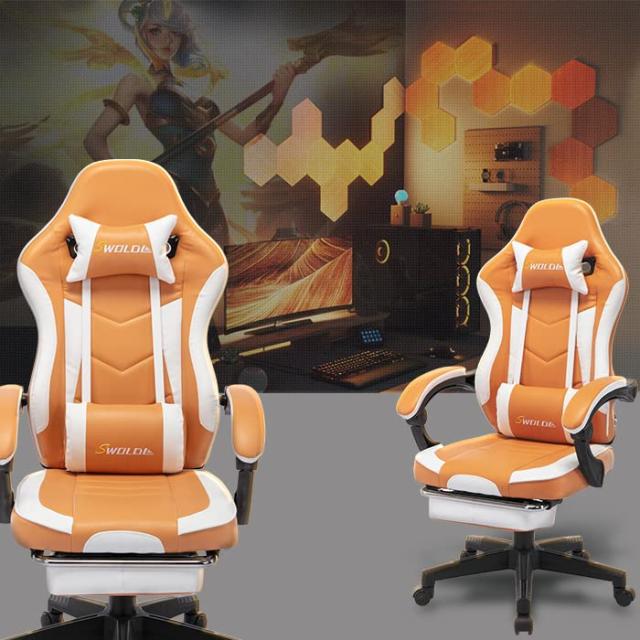 SWOLOL ゲーミングチェア 女性 オットマン付き フラワー式デザイン 花の言葉 多機能 連動ひじ掛け ゲーム用 デスクチェア レディース PU