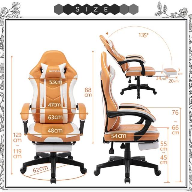 SWOLOL ゲーミングチェア 女性 オットマン付き フラワー式デザイン 花の言葉 多機能 連動ひじ掛け ゲーム用 デスクチェア レディース PU