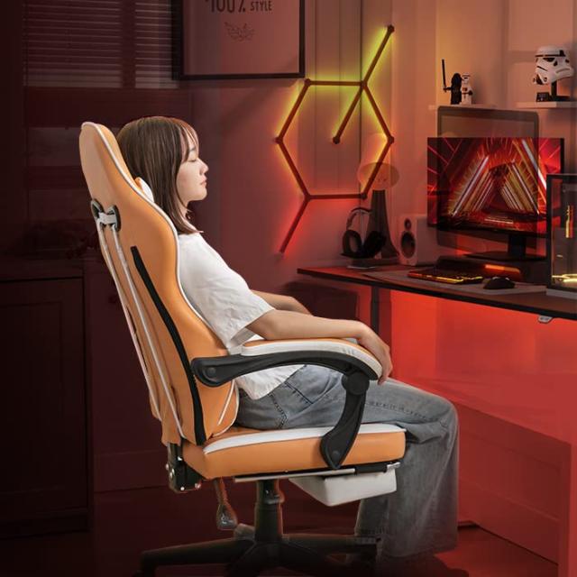 SWOLOL ゲーミングチェア 女性 オットマン付き フラワー式デザイン 花の言葉 多機能 連動ひじ掛け ゲーム用 デスクチェア レディース PU