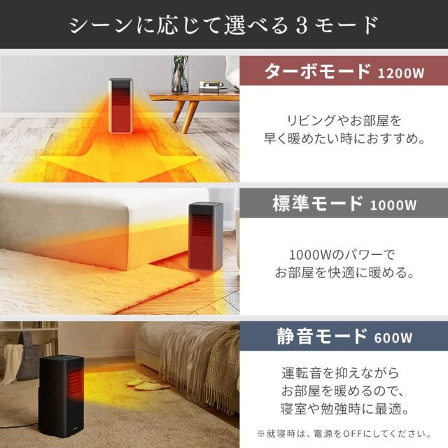 アイリスオーヤマ ヒーター セラミックファンヒーター 人感センサー付き 節電 省エネ 大風量 首振りタイプ 600/1000W/1200W 3段階温度調_5