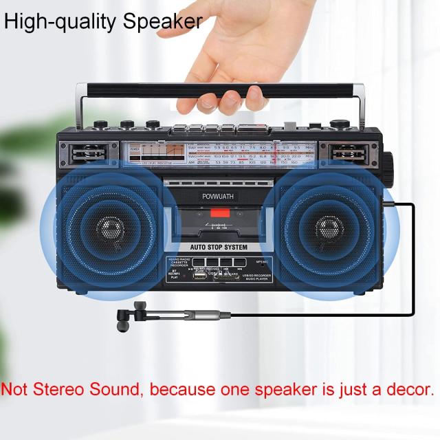 POVWUATH ポータブルラジカセ 録音 コンパクト Bluetooth搭載 USB / SDカードMP3再生 AM/FM/SWラジオ イヤホン利用可能 AC電源コード付き