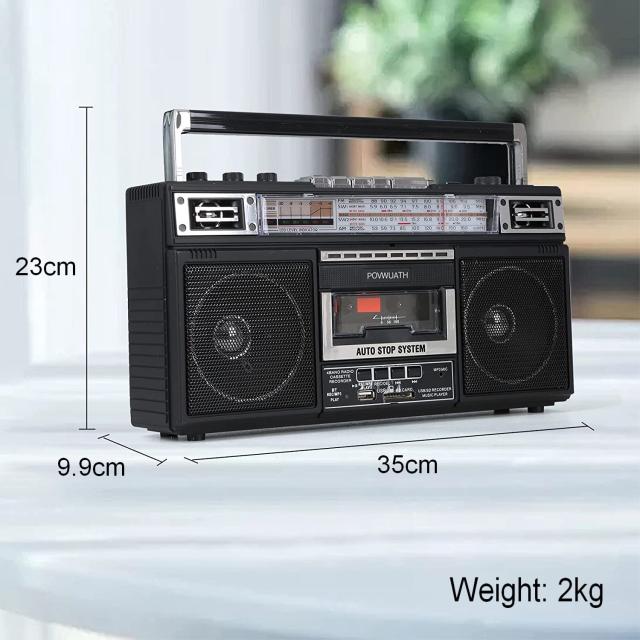 POVWUATH ポータブルラジカセ 録音 コンパクト Bluetooth搭載 USB / SDカードMP3再生 AM/FM/SWラジオ イヤホン利用可能 AC電源コード付き