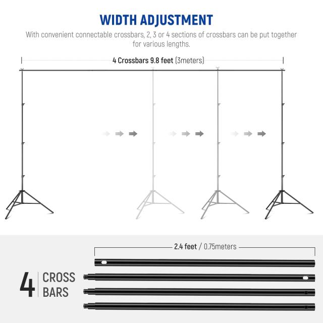 NEEWER 2.6x3m 調節可能な背景スタンドキット 撮影背景サポートシステム クロスバー4本、スプリングクランプ6個、背景クリップ6個、サン