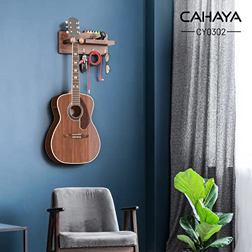 CAHAYA ギターハンガー フック 壁掛けハンガー ピック5枚付き ピックバッグ付き ヨーク4.5〜6.5cm幅微調整可能 木製 超高耐荷重12Kg 柔らの通販は