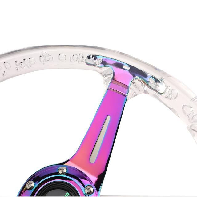 ZS ステアリング ハンドル 340mm ネオ クローム 6 ホール ディープ ディッシュ クリスタルバブル 透明 (虹)_3