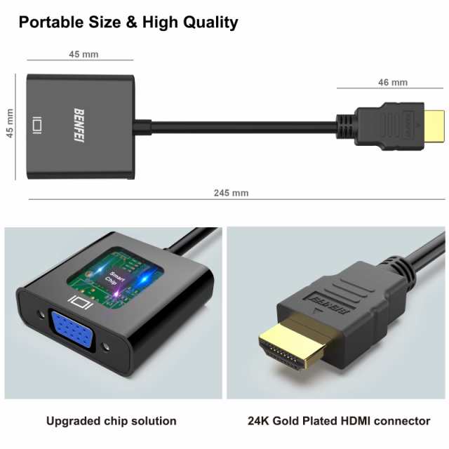 BENFEI 20個 HDMI-VGA(D-SUB)アダプター (オスからメス、逆方向に非対応) 1080pフルHD HDMI to VGAアダプタ コンピューター、デスクトッの通販は