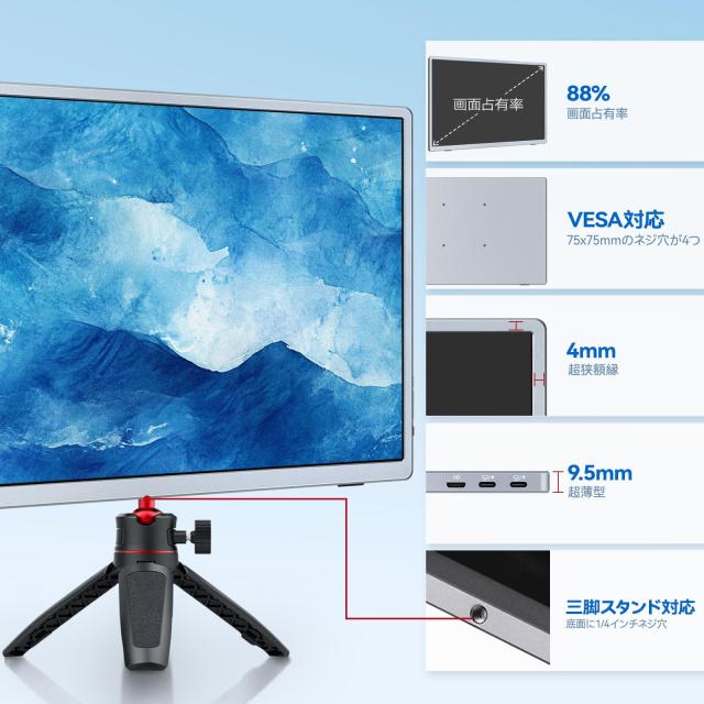 Intehill モバイルモニター 4k 13.4 インチ IGZOスクリーン 黄金比16