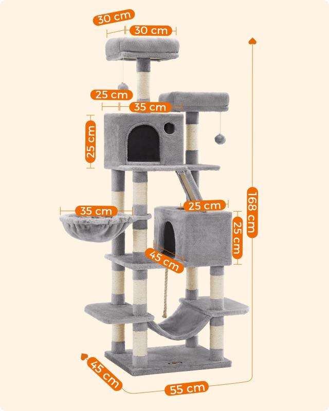 FEANDREA キャットタワー 大型猫用 人気 多頭飼い ハンモック スリム 省スペース 据え置き 高さ168cm PCT165W_8