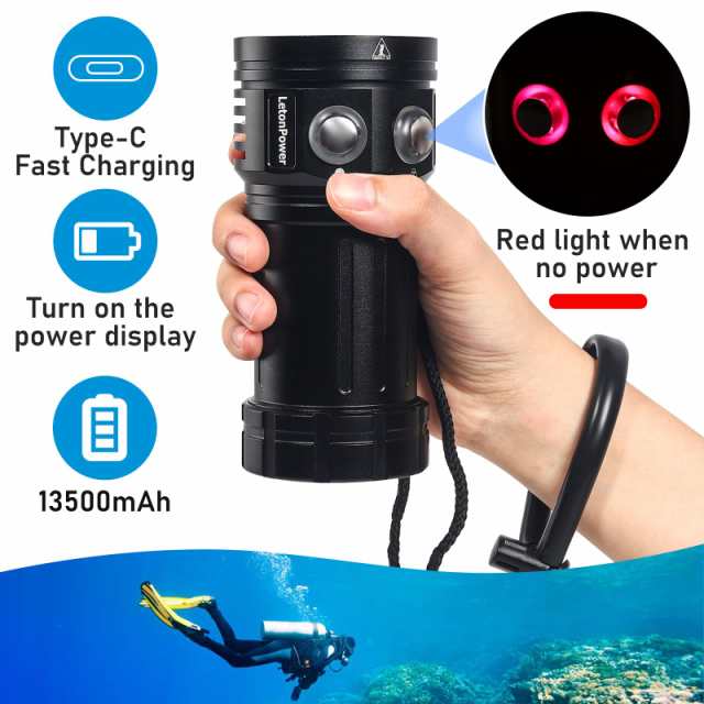 ダイビングライト、LetonPower L12 8000Lumens 水中ライト, 100m 水中ライト ダイビング、水中ライト ダイビング, タイプC充電 潜水用 ラの通販は ダイビングライト、LetonPower L12 8000Lumens 水中ライト, 100m 水中ライト ダイビング、水中ライト ダイビング, タイプC充電 潜水用 ラの通販は
