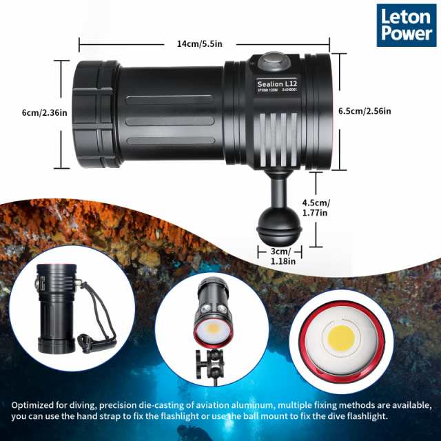 ダイビングライト、LetonPower L12 8000Lumens 水中ライト, 100m 水中ライト ダイビング、水中ライト ダイビング, タイプC充電 潜水用 ラの通販は ダイビングライト、LetonPower L12 8000Lumens 水中ライト, 100m 水中ライト ダイビング、水中ライト ダイビング, タイプC充電 潜水用 ラの通販は