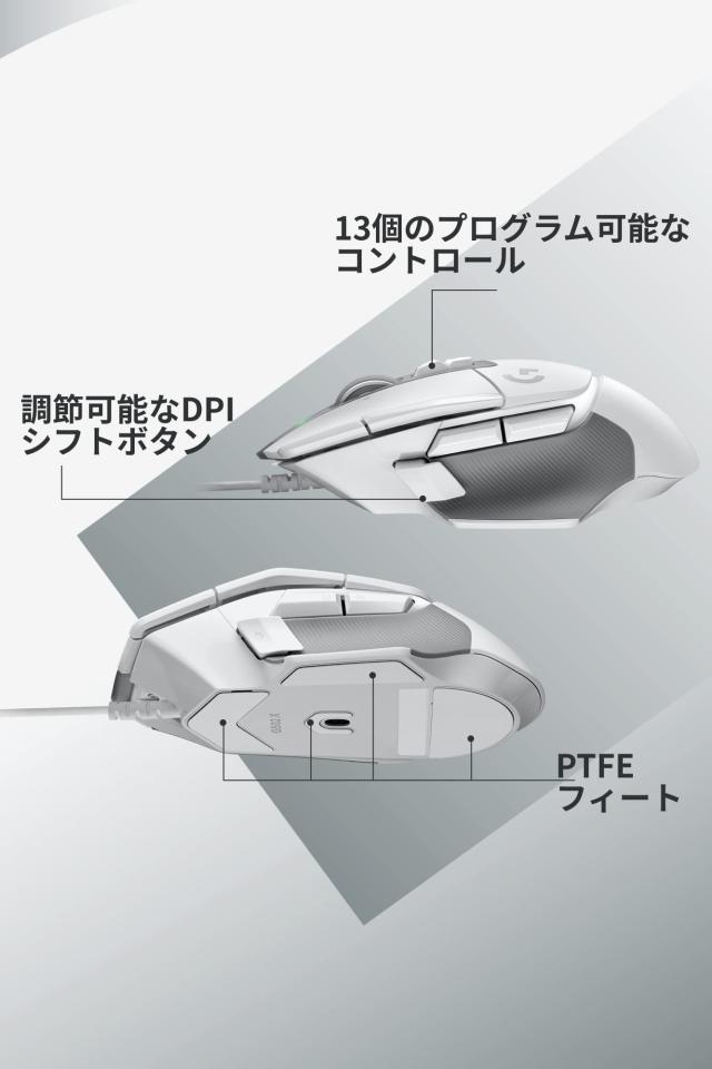 Logicool G ゲーミングマウス G502 X 有線 ゲーミング マウス G502X-WH LIGHTFORCE ハイブリッドスイッチ HERO 25K センサー 13個プログ_6