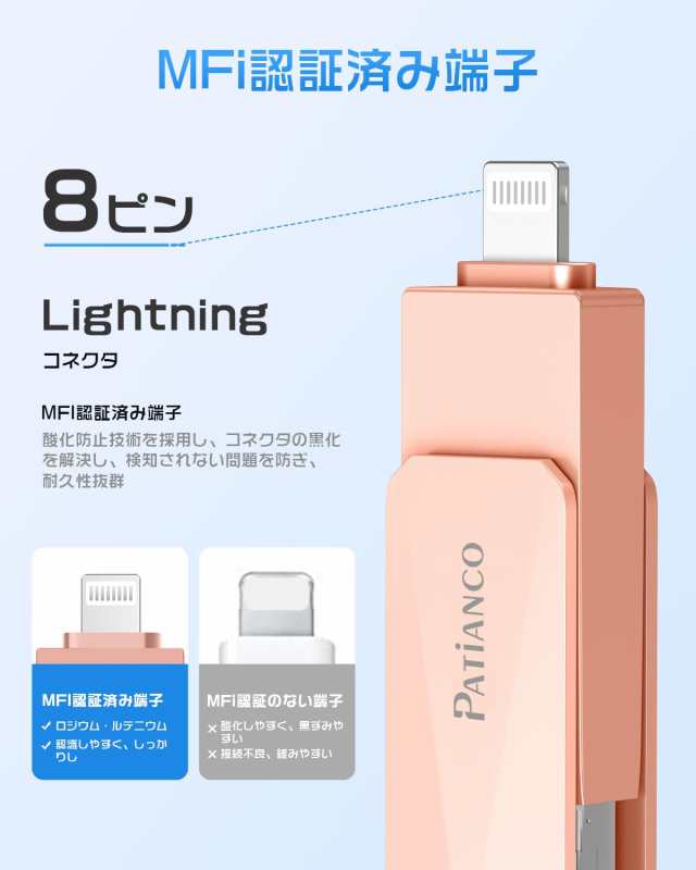 Patianco【MFi認証取得 セキュリティ機能付】iPhone用 USBメモリ 128GB 3in1 外付け usb lightning/USB /Type-C搭載 写真移行 スマホ容量の通販はau PAY マーケット - KiraKira Market | au PAY マーケット－通販サイト