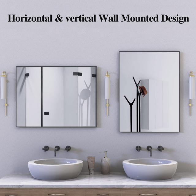 WONSTART 32インチ x 24インチ ブラック モダン バスルームミラー 長方形アルミ合金フレーム モダンウォールミラー 水平または垂直に掛け_4