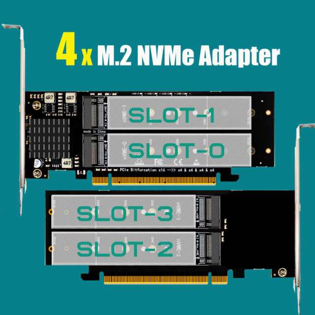 GLOTRENDS PA41 4ポート M.2 NVMe - PCIe 4.0 X16アダプタ、最大32GB/秒の帯域幅、PCIe分岐機能なし、22110/2280/2260/2242/2230サイズ対の通販は