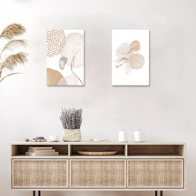 壁掛け 北欧 植物 木 ベージュ 抽象 絵画 2枚 額付き モノクロ