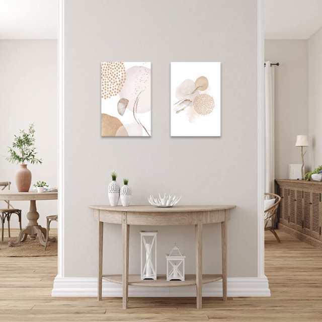 壁掛け 北欧 植物 木 ベージュ 抽象 絵画 2枚 額付き モノクロ