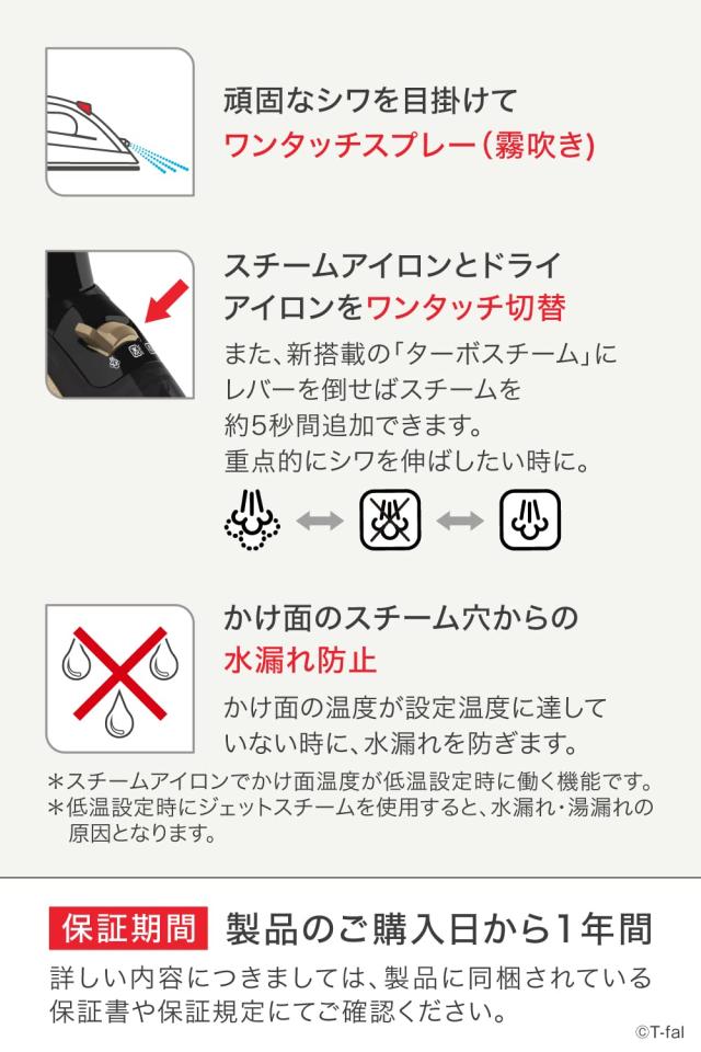 ティファール パワフルスチーム 最大140g/分 コード付き スチームアイロン 「アルティメット 6828」 エアーグライドかけ面 オートクリー_6
