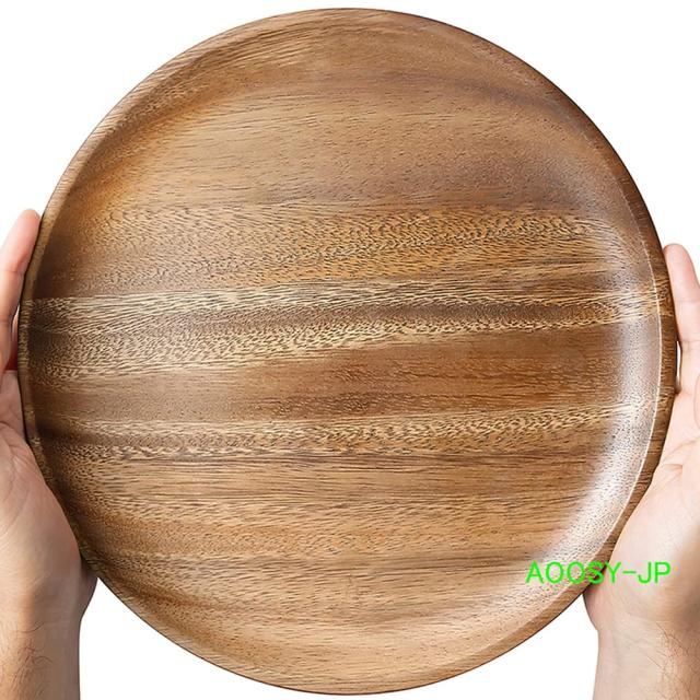AOOSY プレート4枚 直径25cm カレー皿 パスタ皿 天然木製 丸型 大 多機能トレイ ランチトレイ 和食のり皿 パン デザート モーニングトレ_4