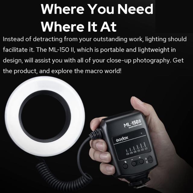 Godox ML-150II マクロ LED リング フラッシュ スピードライト GN12 0.1-2s リサイクル時間 5800K±200K ソニー キャノン ニコン 富士 オ_6