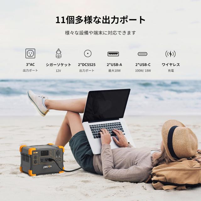 PECRON ポータブル電源 E600LFP リン酸鉄 1200W / 614Wh 小型 大容量 AC定格1200W(サージ2400Ｗ) ポータブルバッテリー 蓄電池 急速充電_2