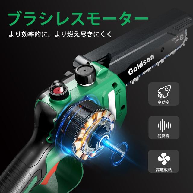Goldsea チェーンソー 充電式 6インチ、 工具レスチェーン調整