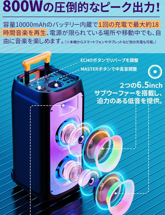 JYX ワイヤレスマイク スピーカーセット マイク二本付き 低音強化機能搭載 充電式 カラオケ、街頭スピーチ、イベントなどに適用_1