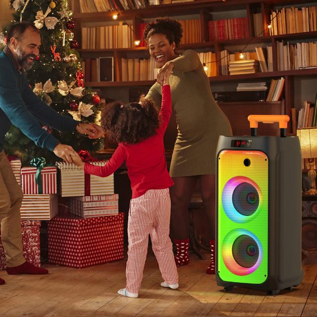 JYX ワイヤレスマイク スピーカーセット マイク二本付き 低音強化機能搭載 充電式 カラオケ、街頭スピーチ、イベントなどに適用_7