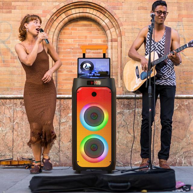 JYX ワイヤレスマイク スピーカーセット マイク二本付き 低音強化機能搭載 充電式 カラオケ、街頭スピーチ、イベントなどに適用_8
