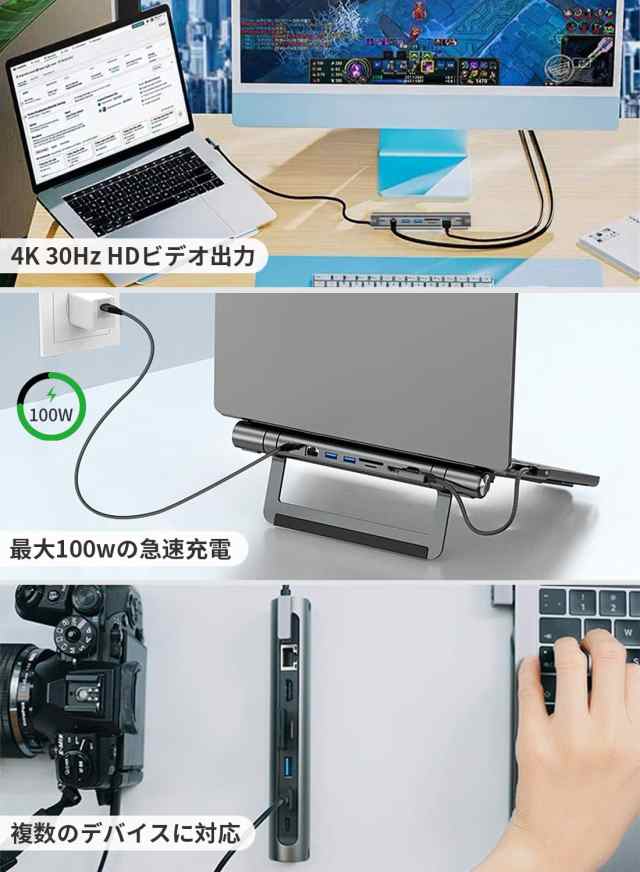 MoSpace 8-in-1 USB ハブ PCスタンド ドッキングステーション 4K@30Hz