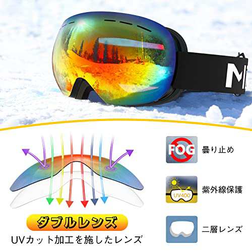 Mixiu スキーゴーグル 球面レンズ フレームレス スノーゴーグル