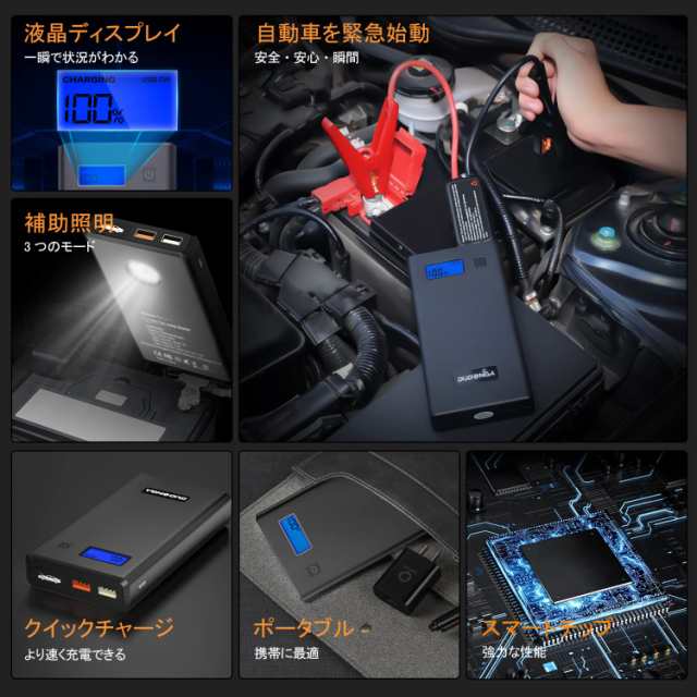 DUDONGA ジャンプスターター 12V バッテリー エンジンスターター 12800MAH 大容量 ピーク電流1000A モバイルバッテリー機能  qc3.0急速充の通販はau PAY マーケット - おもむろストア | au PAY マーケット－通販サイト