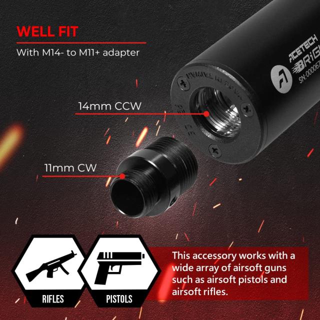 ACETECH Brighter R Tracer Unit トレーサー 緑蓄光弾/赤蓄光弾適用、LighterS再進化、サバゲー、エアソフトガン、14mm CCW逆ネジ 11mm C