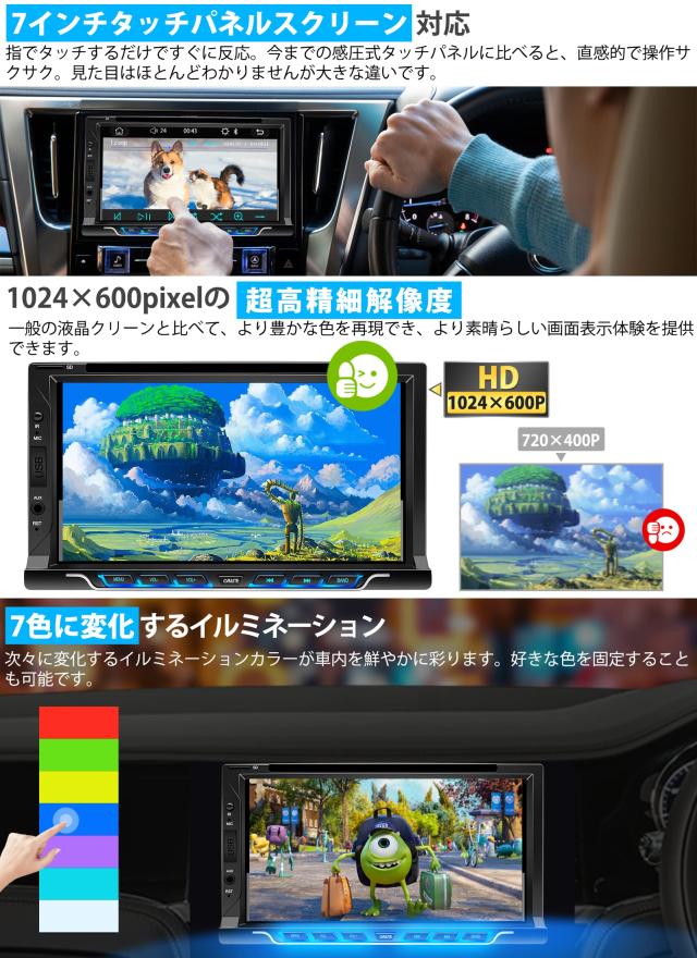 2DIN＆7インチ＆DVD】KASUVAR カーオーディオ CDプレーヤー ディスク