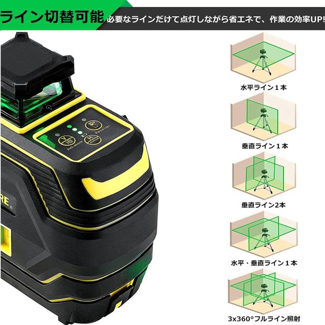 Firecore レーザー墨出し器 グリーン クロスレーザー フル大矩ライン 