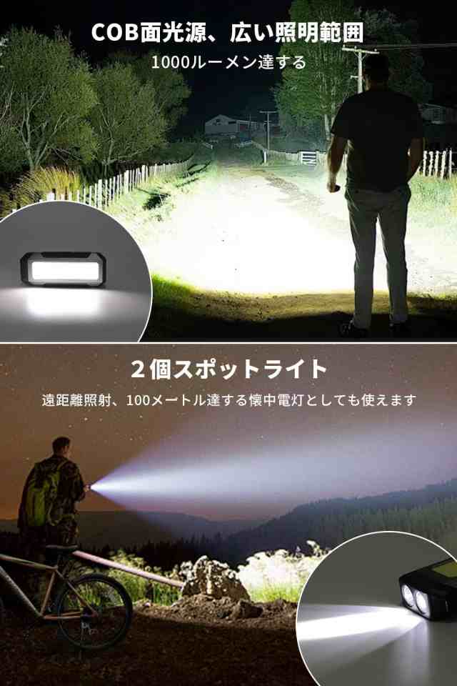 作業灯 USB充電式 LED・COBライト 1000ルーメン マグネット