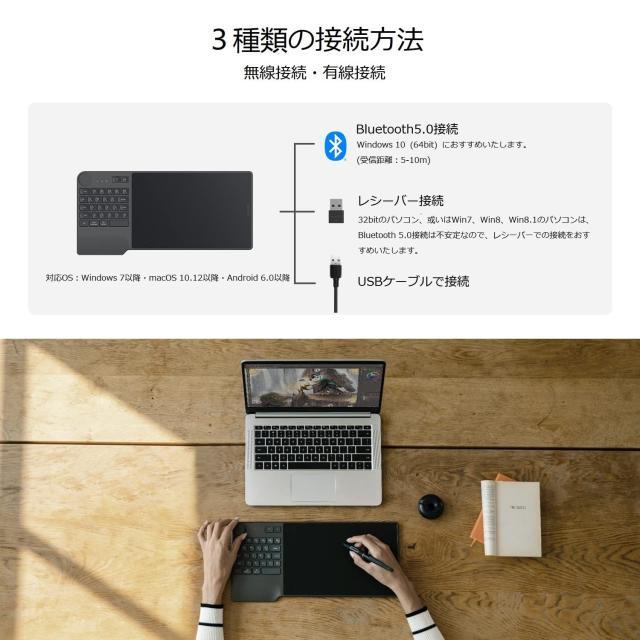 HUION ペンタブレット 板タブ 8.9 x 5.6インチ ワイヤレス Bluetooth対応 左手キーとダイヤル 効率的にお絵描き Windows Mac Android Chr_2