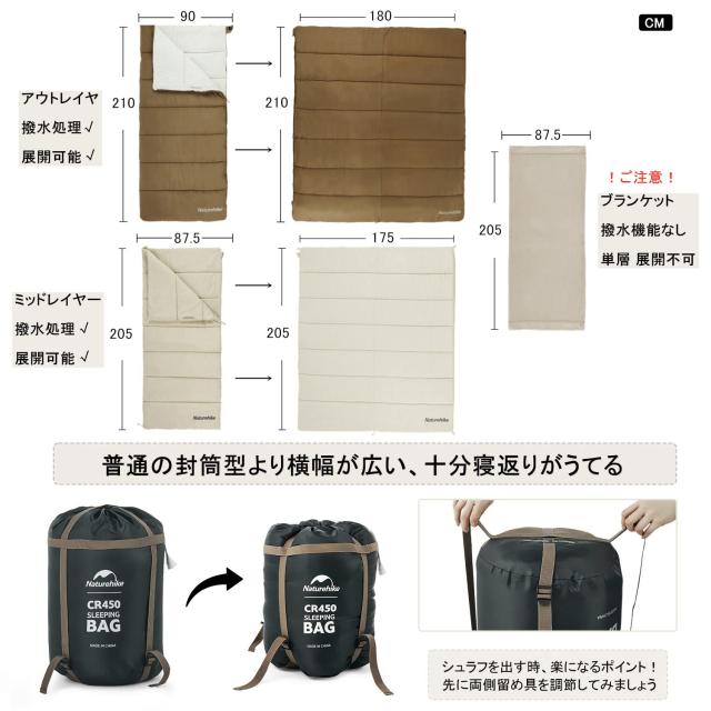Naturehike シュラフ 寝袋 多層 4シーズン 封筒型 マルチレイヤー 分割して使用可能 -5〜13℃ 夏用 冬用 暖かい オールシーズン アウトド