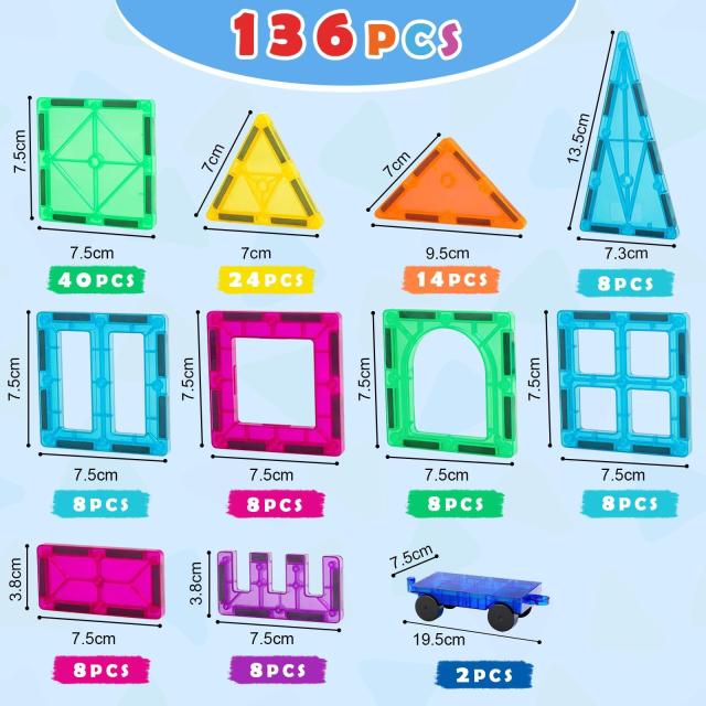 Gemmicc 136PCS マグビルド ベーシックセット磁気おもちゃ 磁石 子供